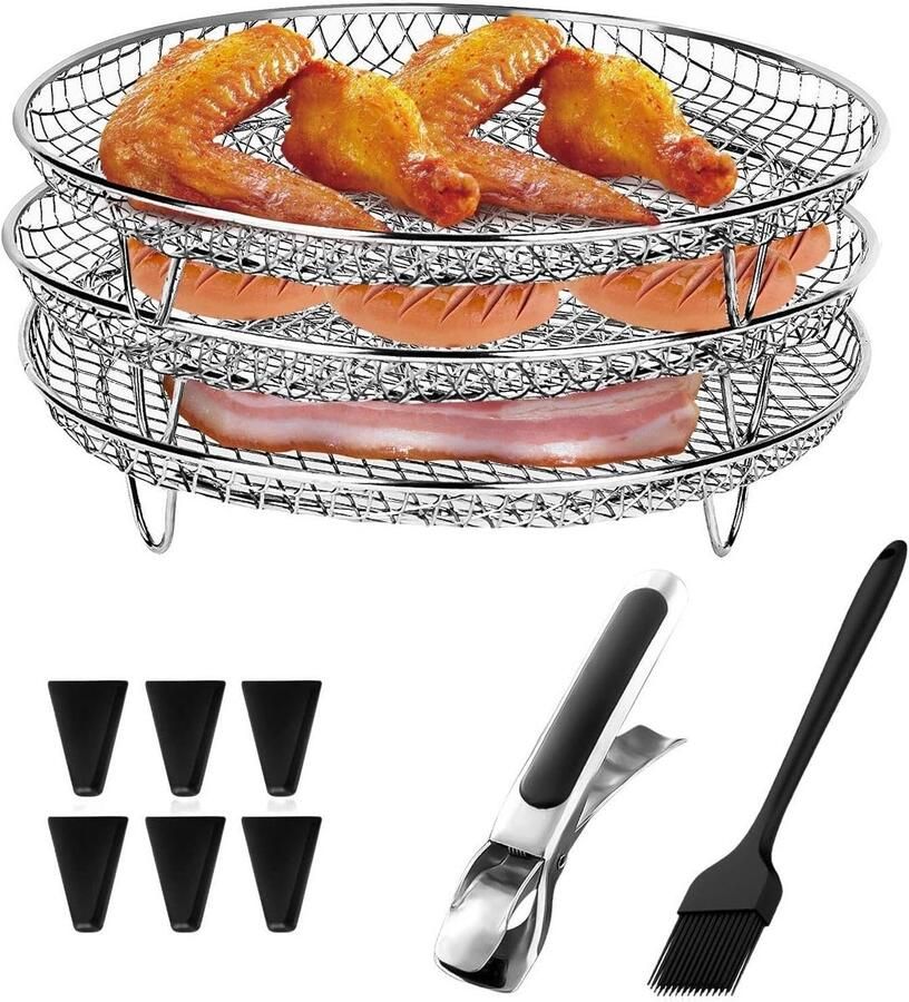 RVS Heteluchtfriteuse Rack Stapelbaar 3 Lagen Accessoire voor Oven en Airfryer