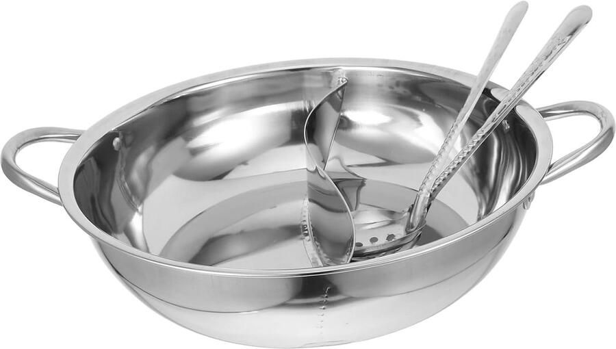 RVS Hot Pot Gedeelde Pan Twee Soorten Koken Dubbel Compartiment 34.80x28.00x7.50CM Zilver