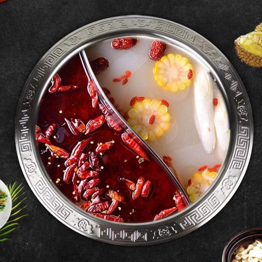 RVS Hot Pot met Divider 28 cm Verdeelde Pan voor Inductie en alle Fornuizen