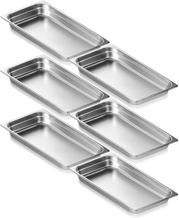 RVS hotel stoompannen 6-pack Gastronorm bakken standaard formaat 0 8 mm Dik 6 5 cm Diep Voor Horeca en Buffet Vaatwasserbestendig Zilver