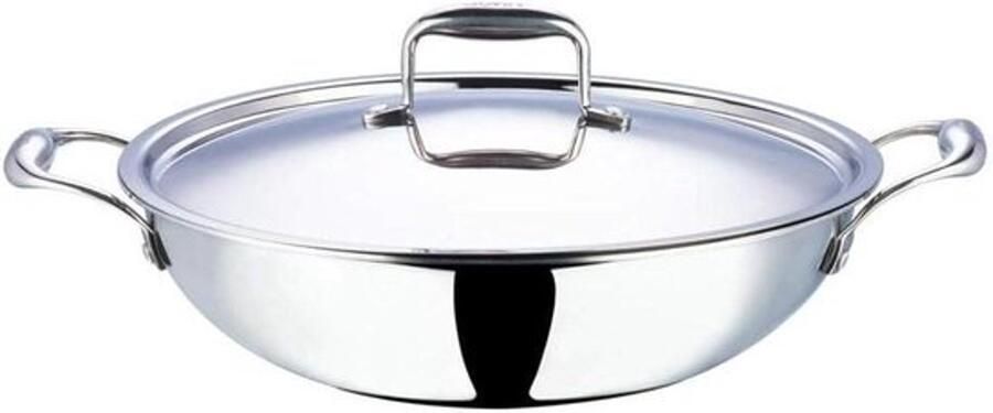 RVS Kadai Kookpan Wok Gezond Koken Triply Warmteverdeling 4.5 LTR 30 cm Zilverkleurig