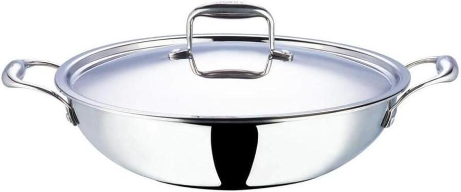 RVS Kadai Kookpan Wok Gezond Koken Triply Warmteverdeling 4.5 LTR 30 cm Zilverkleurig