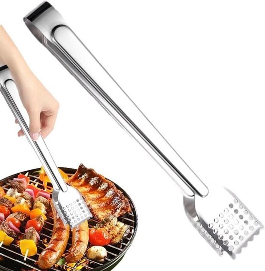 RVS Keukentang Grill Tang Eten Draaien Ergonomische Grip 9 inch Zilver