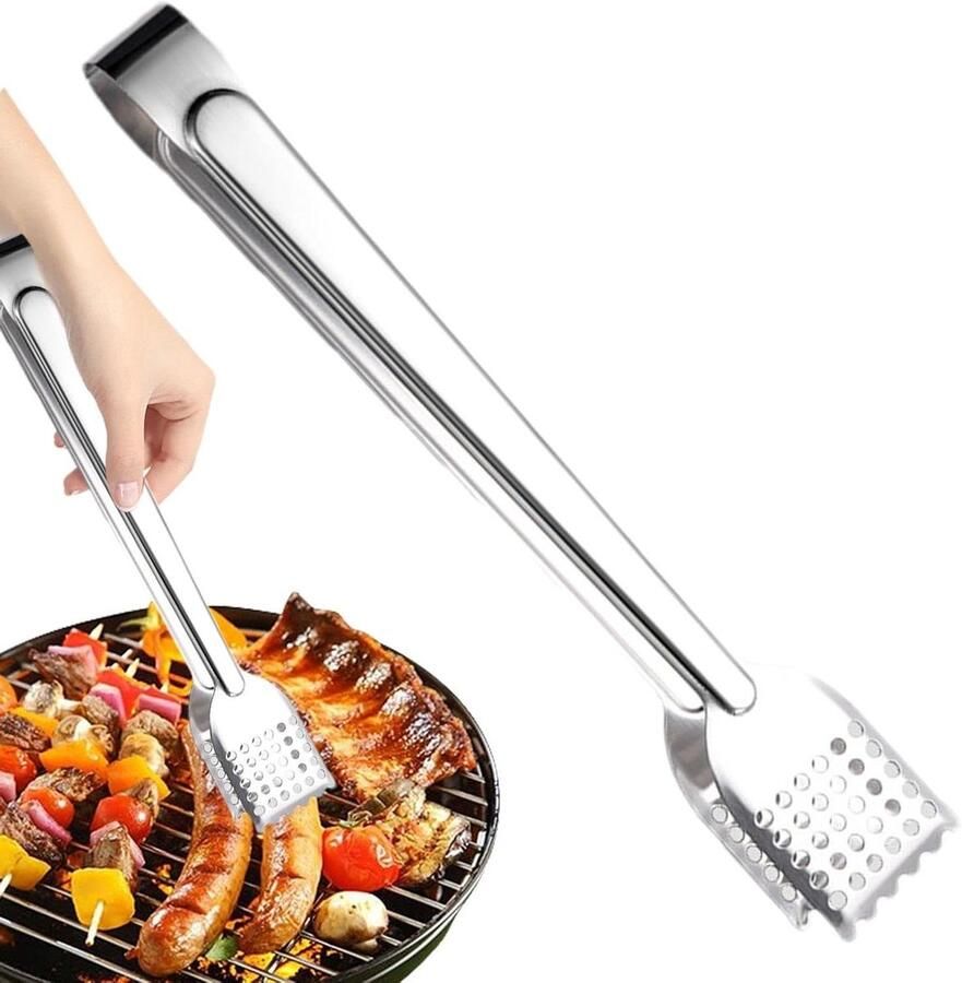 RVS Keukentang Grill Tang Eten Draaien Ergonomische Grip 9 inch Zilver