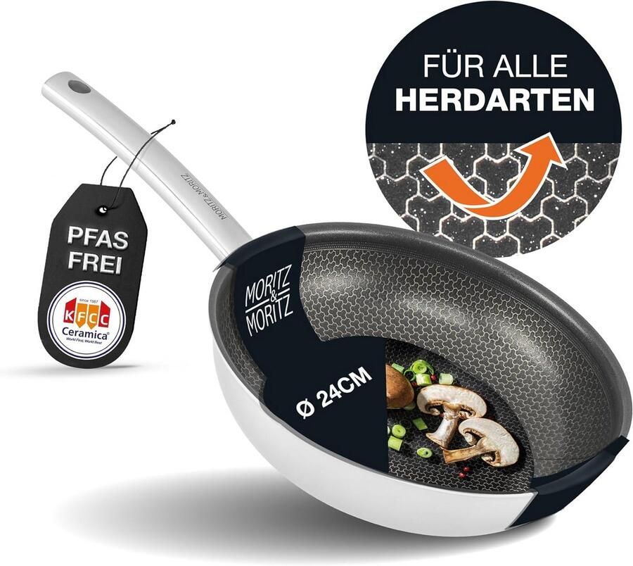 RVS Koekenpan 24cm met Keramische Coating en Honingraatstructuur Geschikt voor Alle Warmtebronnen