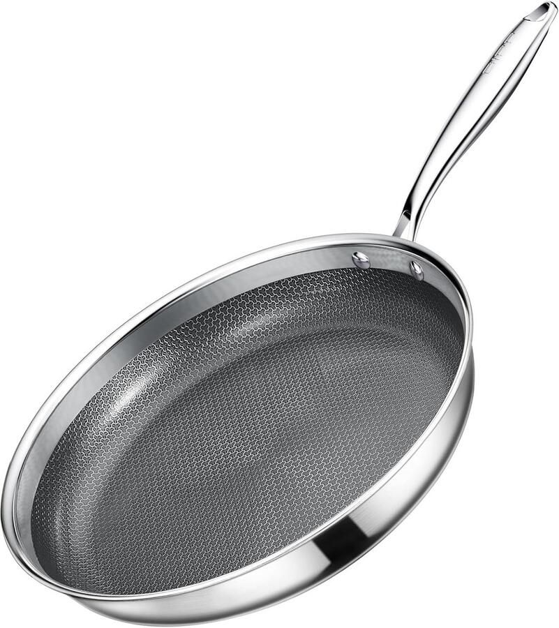RVS Koekenpan 26 cm met Honingraat Antiaanbaklaag Geschikt voor Inductie en Oven