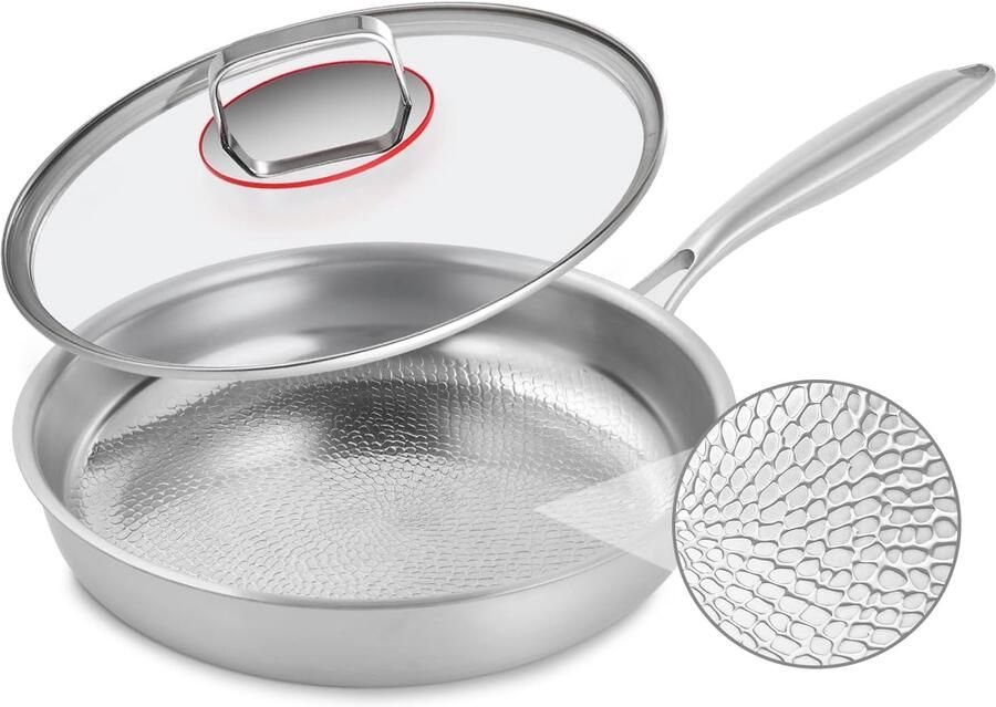 RVS Koekenpan 28 cm met Textuur en Glasdeksel Geschikt voor Inductie