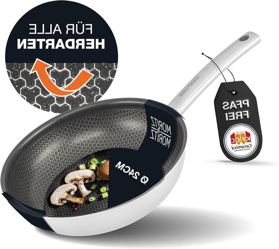 RVS Koekenpan Koekepan Non-stick Koken en Bakken Keramische Honingraat Structuur 24 cm Zilver