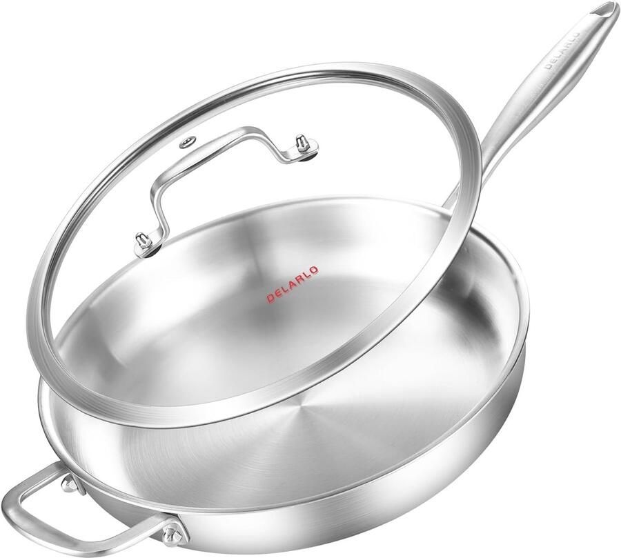 RVS Koekenpan met deksel Keukenpan Koken en braden Tri-Ply constructie 30 cm Zilver