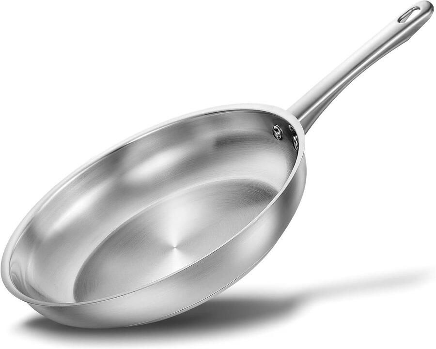 RVS Koekenpan Omeletpan Koekenpan Gelijkmatig Bakken Aluminium Kern 25 cm Zilver