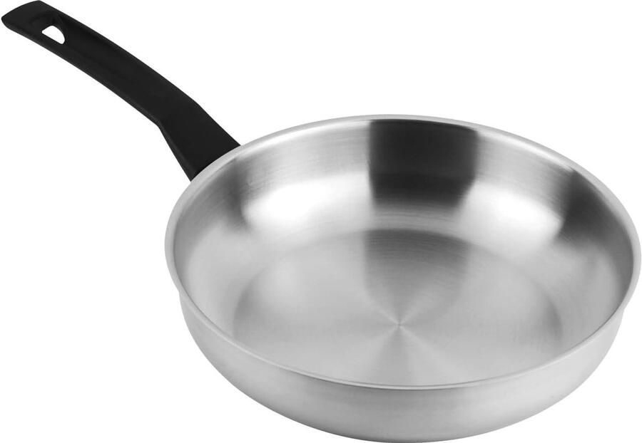 RVS Koekenpan Roestvrij Staal Pan Gezond Koken Gelijkmatige Warmteverdeling 26 cm Zilverkleurig