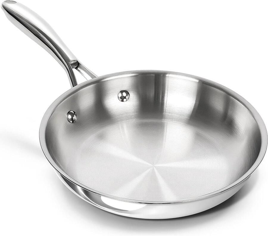 RVS Koekenpan Steelpan Koeken Koken op Inductie Krasbestendig Ontwerp 20 cm Zilver