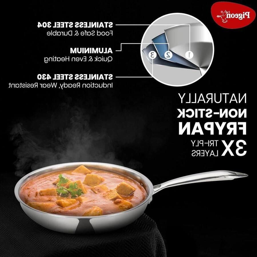 RVS Koekenpan Triply Pan Gelijkmatig Koken Drielaags Materiaal 22 cm Zilver