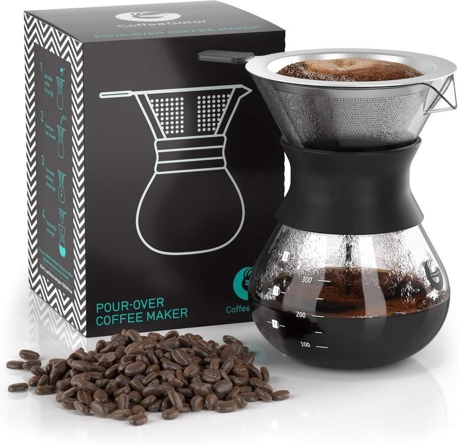 RVS Koffiezetapparaat met Filter en Kan voor Heerlijke Filterkoffie (300ml)