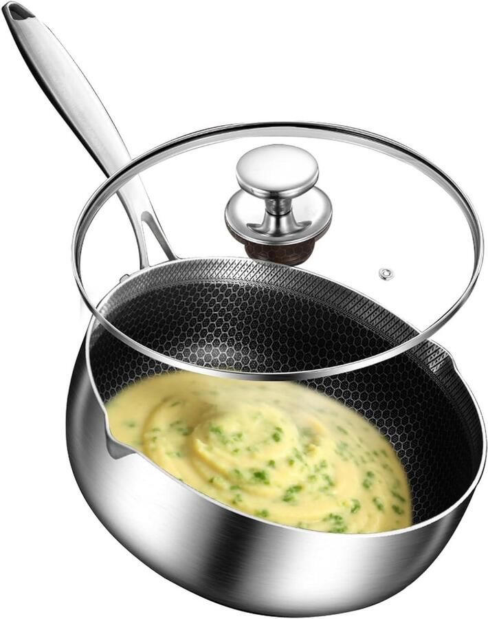 RVS Kookpan Antiaanbak Pan Gezond Koken Honingraat Structuur 24cm Zilver