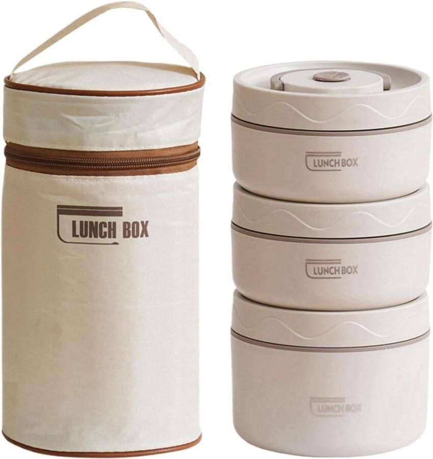 Rvs Lunchbox Bento Box Warm Eten Dubbele Laag 3 Stuks Wit