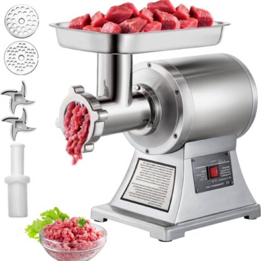 RVS Maalmessen Compacte Elektrische Vleesmolen Gehaktmolen 2 Maalschijven 250kg Uur Grijs