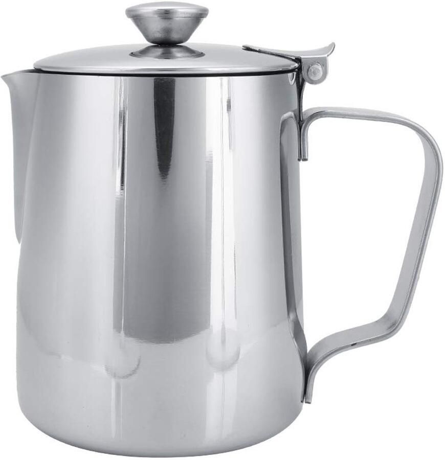 RVS Melkopschuimer Koffiekannetje 350ml met Deksel Perfect voor Latte Art