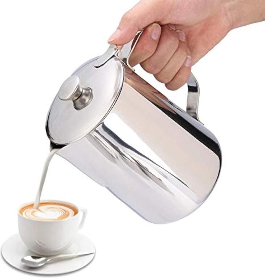RVS Melkopschuimer met Deksel voor Latte Art