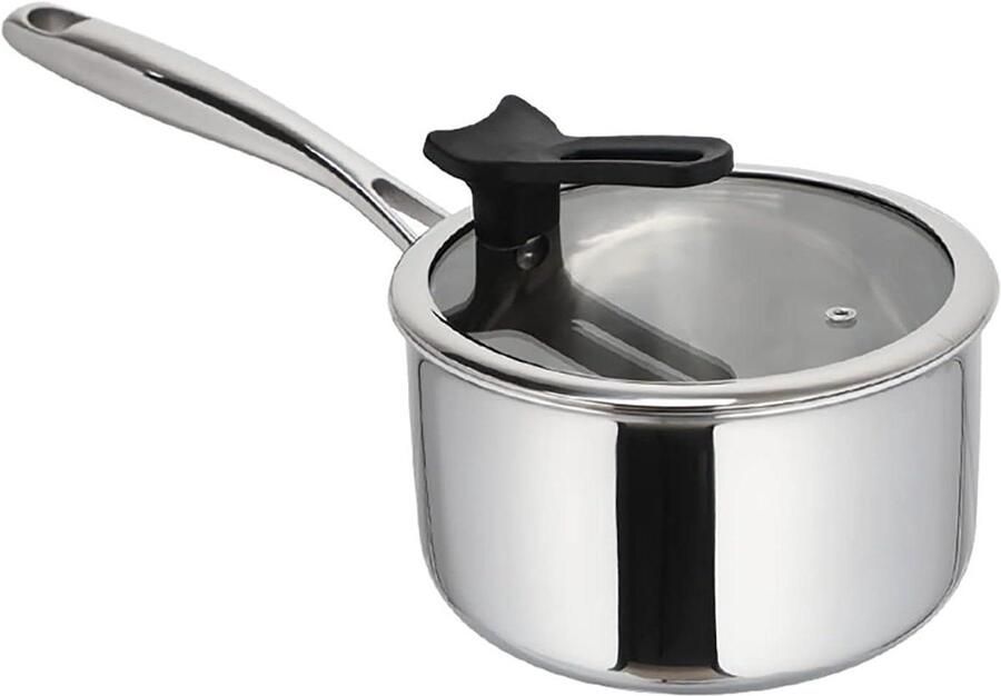 RVS Melkpan Kookpot Voorraadpot Koken en Verwarmen Cool-Touch Handvat 18cm Zilver