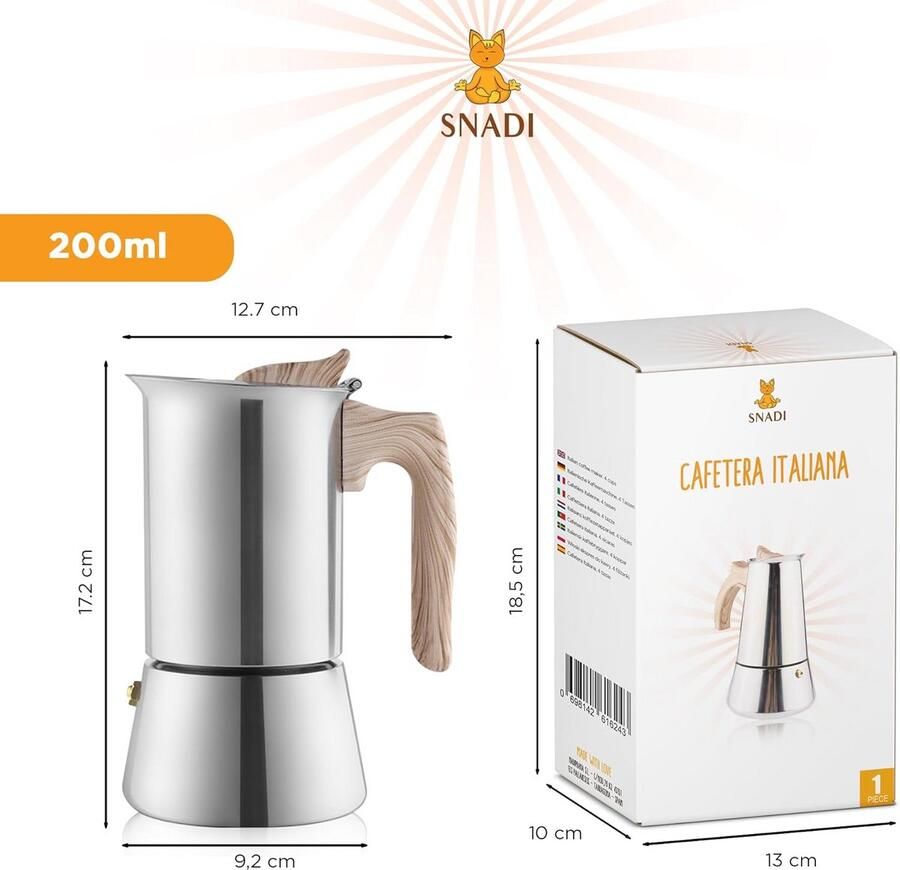 RVS Moka Koffiezetapparaat voor 4 Kopjes Espresso Geschikt voor Inductie