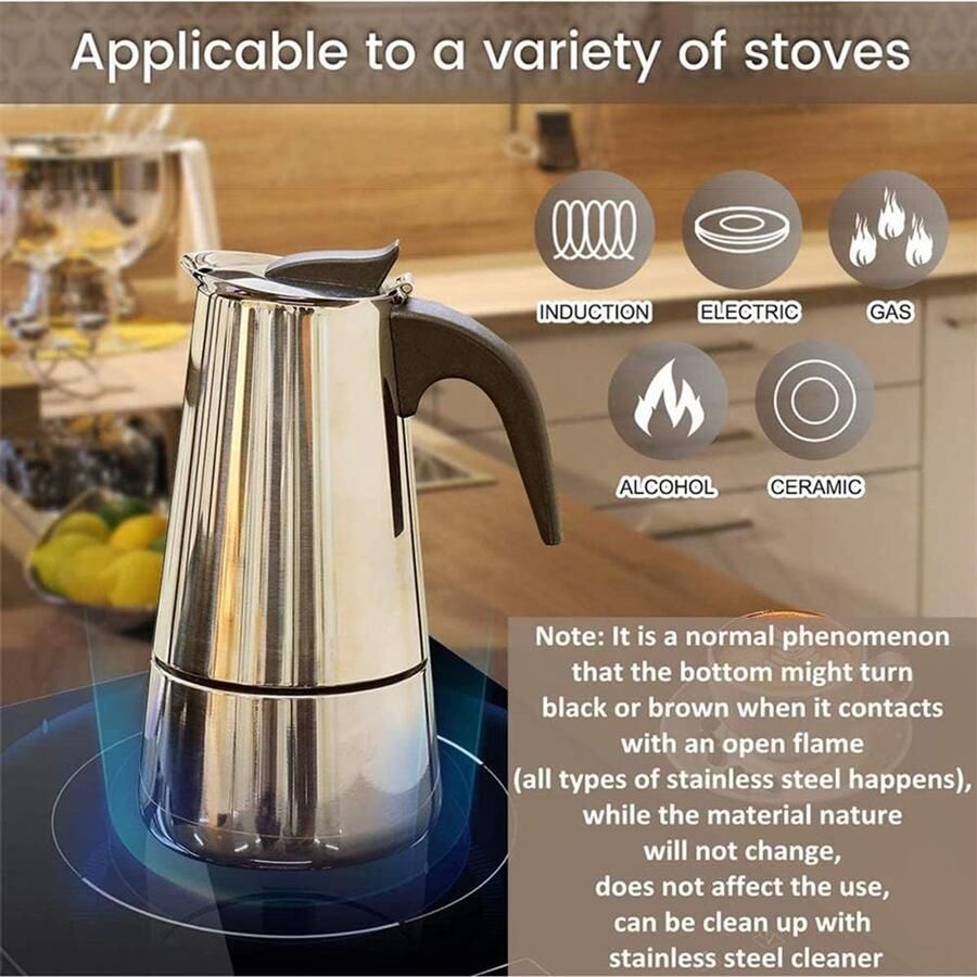 RVS Moka Pot Kookplaat Espresso Maker Italiaans koffiezetapparaat Kookplaat Top Koffiezetapparaat Espresso Moka Koffiepot Cafetara Geschikt voor inductiekookplaat (100ML)