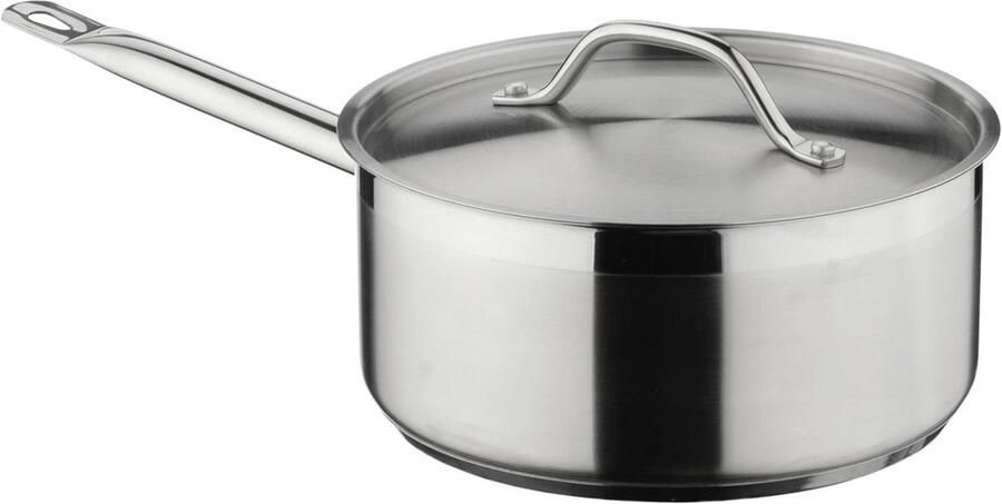 RVS Pan met Deksel Kookpan Sauspan Koken en Sudderen Superieure Warmtegeleiding 24 cm 5L Zilver