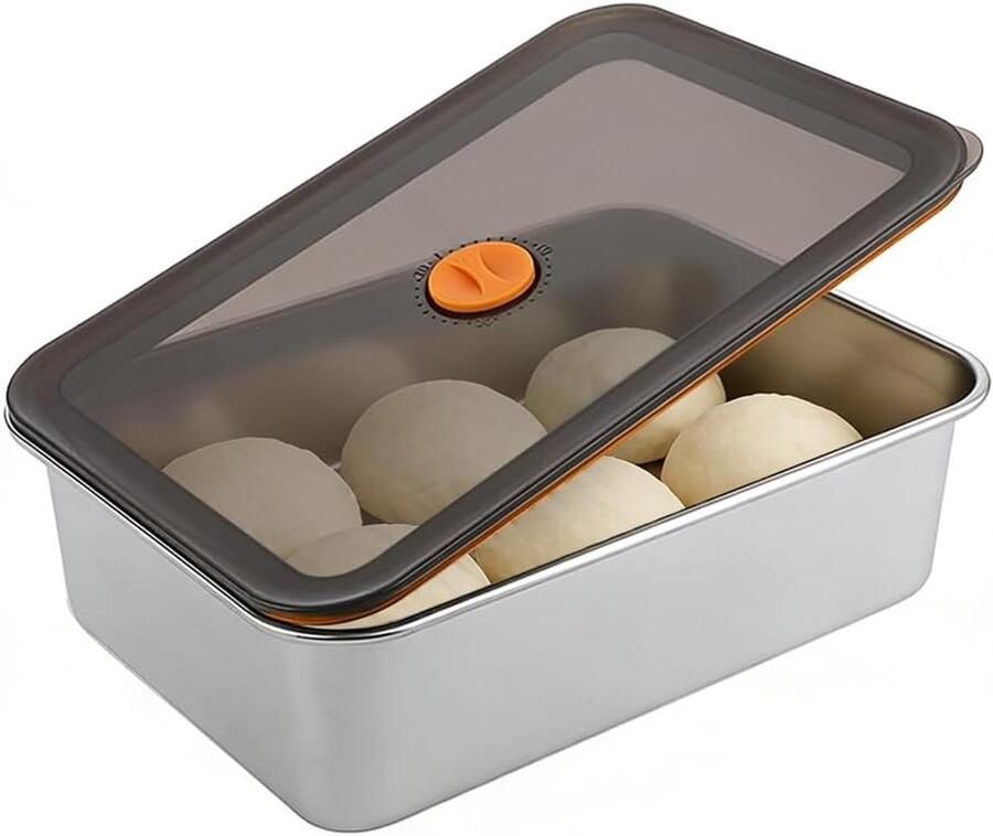 RVS Pizza Fermentatie Box met Deksel 30 x 21 x 8.5 cm Ideaal voor Pizza- en Brooddeeg Keukenaccessoires en Voedselcontainer voor Thuisbakken