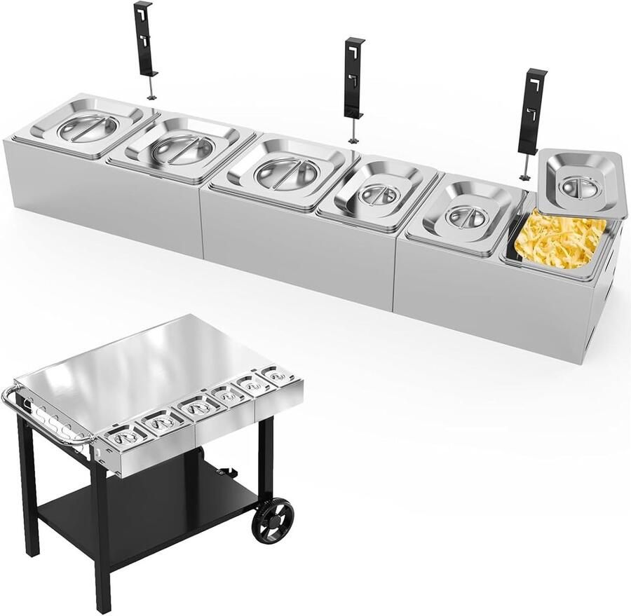 RVS Pizza Ingrediëntenhouder met Deksel Perfect voor Bijgerechten en Grillaccessoires Set van 6 Stukken Keukenoplossingen voor Pizza en Grillgerechten