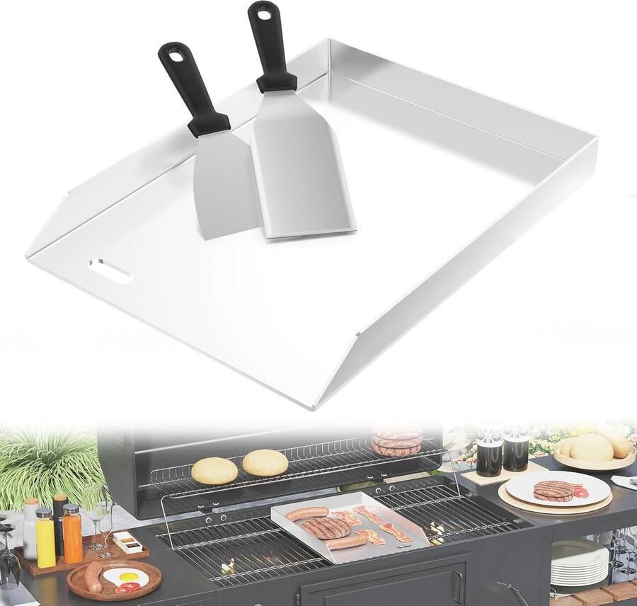 RVS Plancha Bakplaat 30x40cm voor Gas en Houtskool met Spatel en Schraper