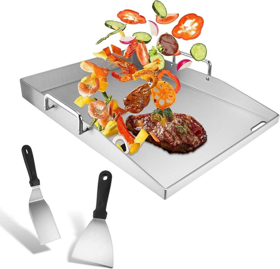 RVS Plancha Grillplaat 30x40 cm met Spatelset en Afneembare Handgrepen