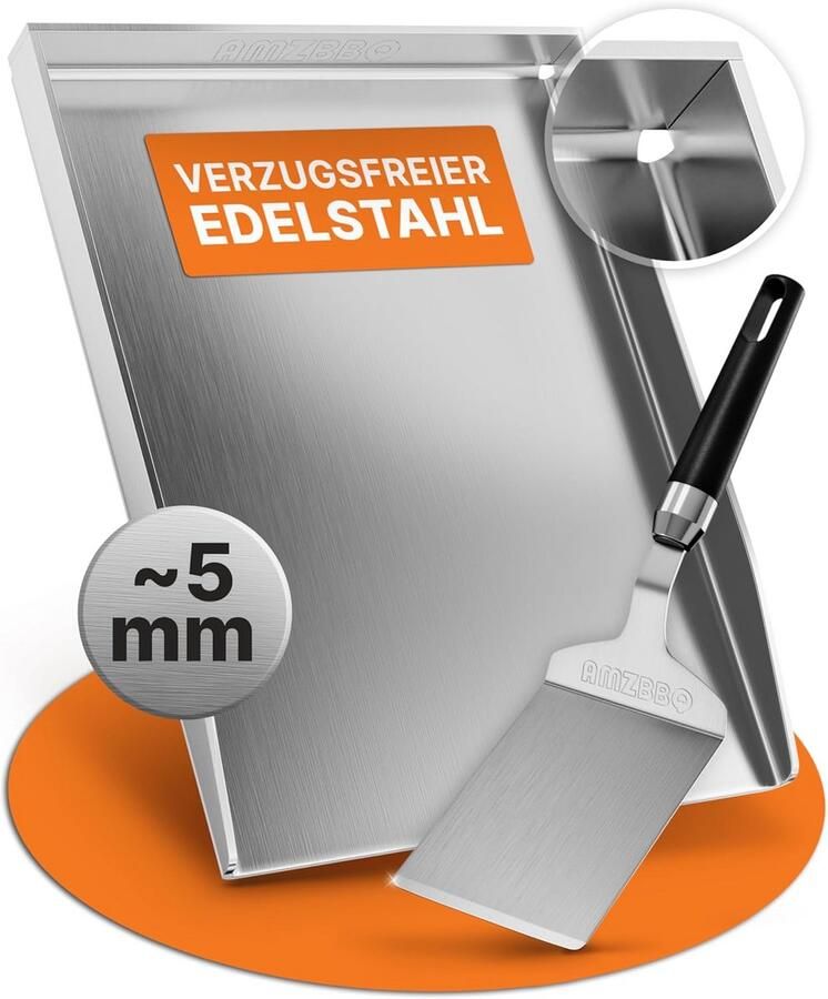 RVS Plancha Grillplaat 40x30 cm Massief Staal Geschikt voor Gas Kool en Inductie