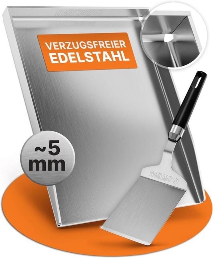 RVS Plancha Grillplaat 40x30 cm Massief Staal Voor Gas Kool en Inductie