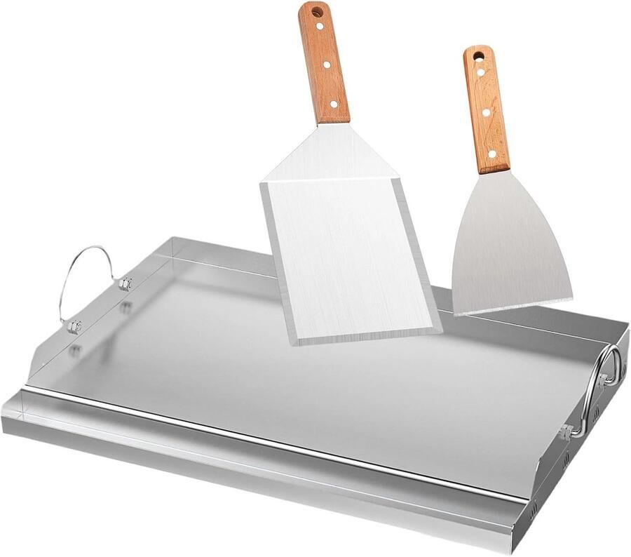 RVS Plancha Grillplaat Set met Spatel en Schraper voor Gas- en Kolengrills