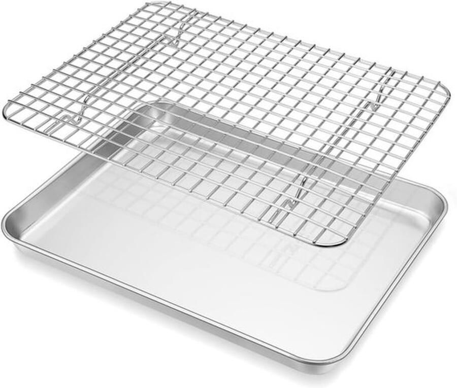 RVS rechthoekige bakplaat met koelrek 31 5 x 24 6 x 2 5 cm vaatwasserbestendig en voedselveilig ideaal voor bakken en serveren
