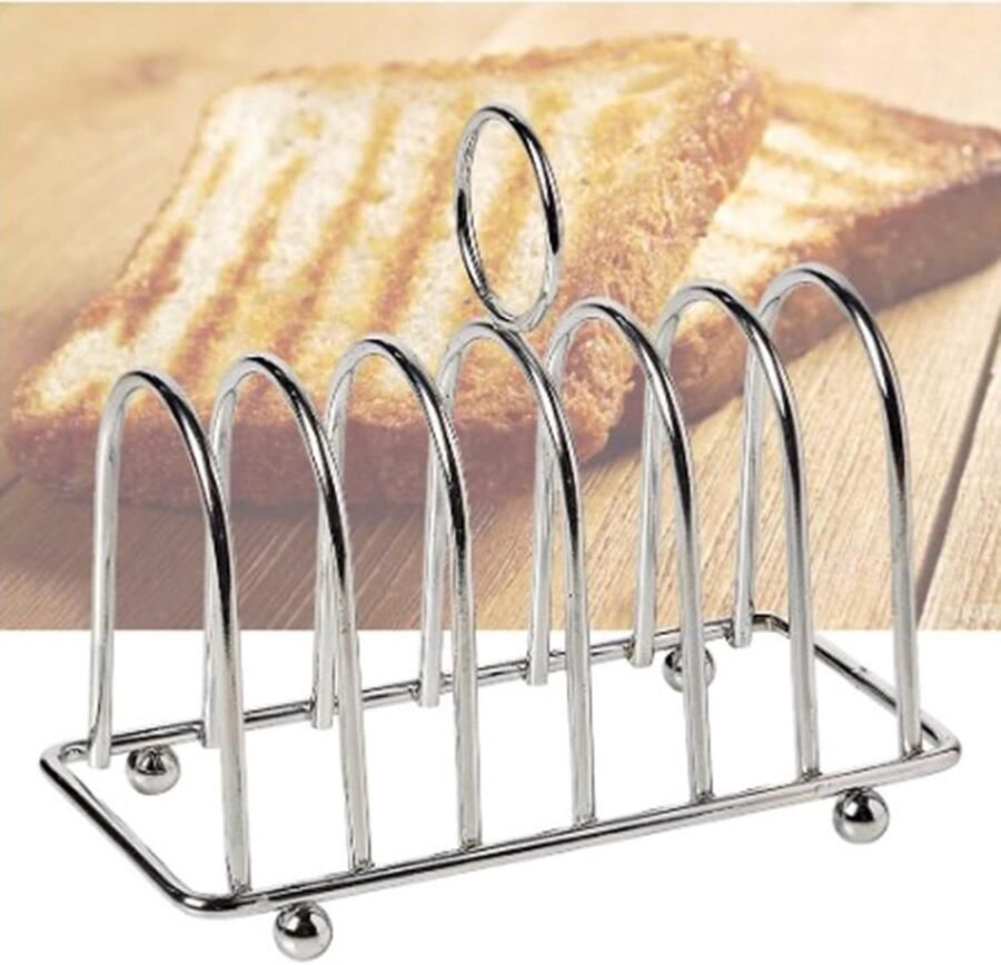 Broodrooster Rek Toast Houder Familie Ontbijt Ruimte voor 6 Stukken 10x15.7x7.1cm Zilverkleurig