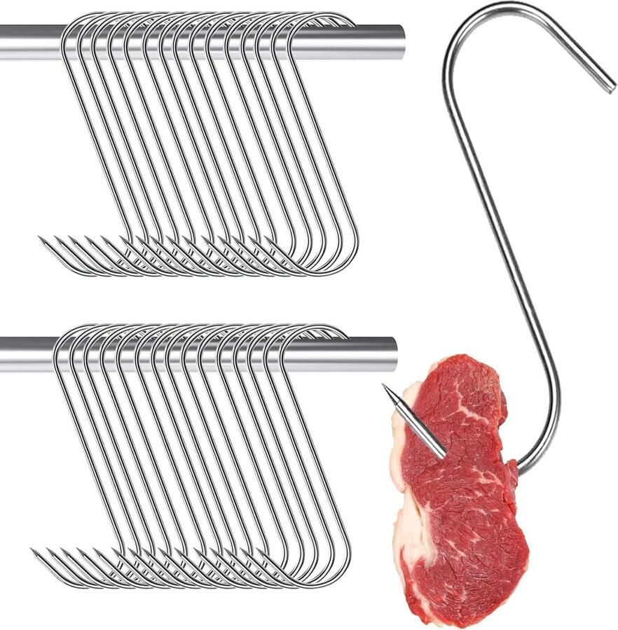 RVS S-Haak voor Vlees 30 Stuks Ideaal voor Roken Jagen en Ophangen van Vlees Vis en Kip