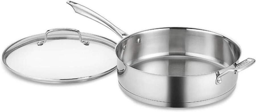 RVS Saute Pan Koekenpan Deksel Lekker Koken Gelijkmatige Warmte 6 Quarts Zilver