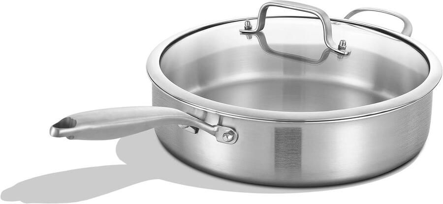 RVS Sauteerpan Diepe Koekenpan Veelzijdig Koken Tri-Ply Constructie 3 Liter Zilver