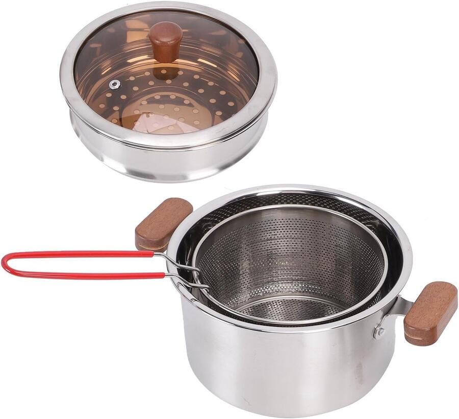 RVS Soeppan Bouillonpan Kookpan Bouillon Maken Diepe Bodem Zeefdeksel 304 Roestvrij Staal Zilver