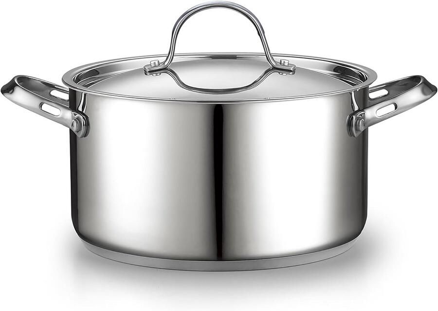 RVS Soeppan Kookpot Nederlandse Oven Inmaken Stoven Gelaagde Aluminium Bodem 6 Quart Zilver