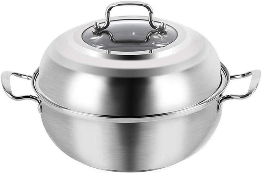 RVS Soeppan Stoompan Kookpan Stoofpan Grote Maaltijden Bereiden Dubbele Bodem Inductie 36 cm Zilverkleurig