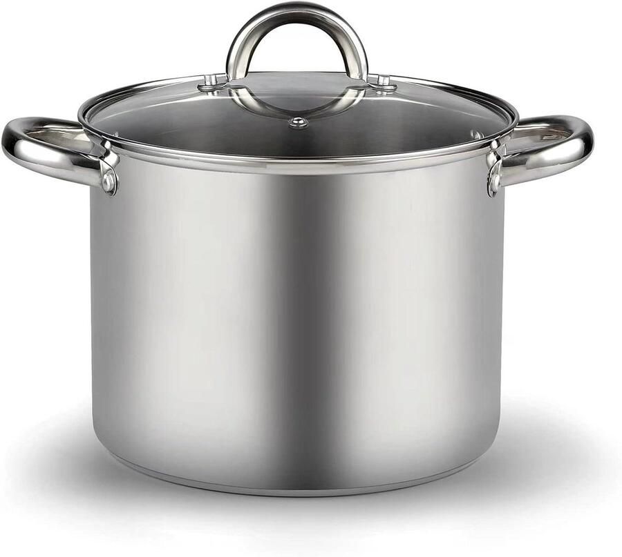 RVS Soeppan Voorraadpan Deksel Grote Maaltijden Bereiden Gelijkmatige Warmteverdeling 12 Qt Zilver