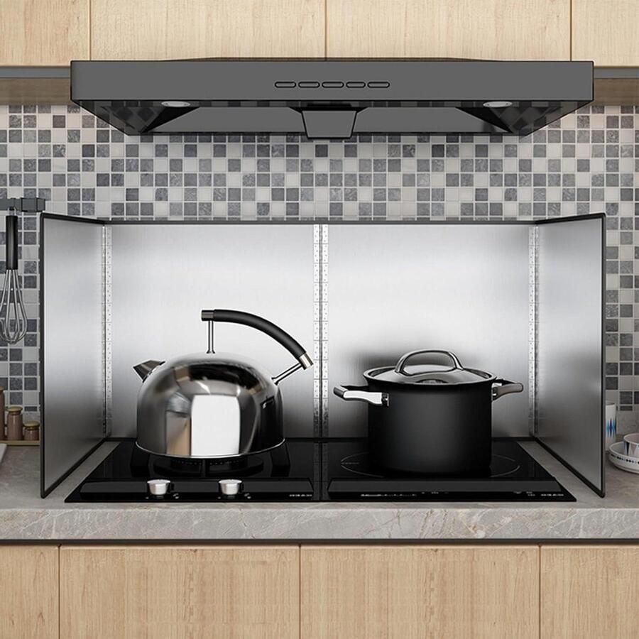RVS Spatscherm Beschermwand Keuken Koken Zonder Vlekken Opvouwbaar Ontwerp 40 x 80 x 40cm Zilverkleurig - Foto 1