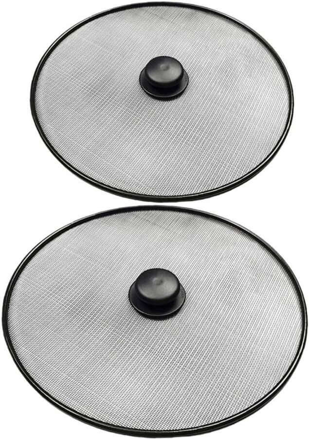 Rvs Spatscherm Kookdeksel Vetvanger Schoon Koken Fijnmazig Gaas 33cm Diameter Zwart