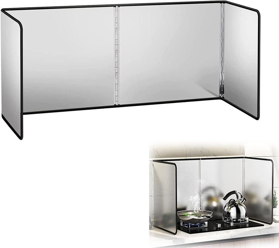 RVS Spatscherm Olie Blok Barrière Koken Beschermen Opvouwbaar Paneel 75x90x45cm Roestvrij Staal