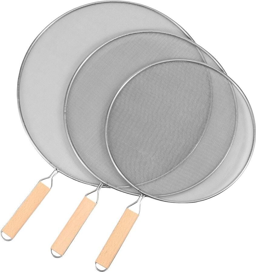 Rvs Splatter Scherm Keuken Accessoire Vet Vrij Koken Dicht Mesh Ontwerp Tot 33cm Zilver