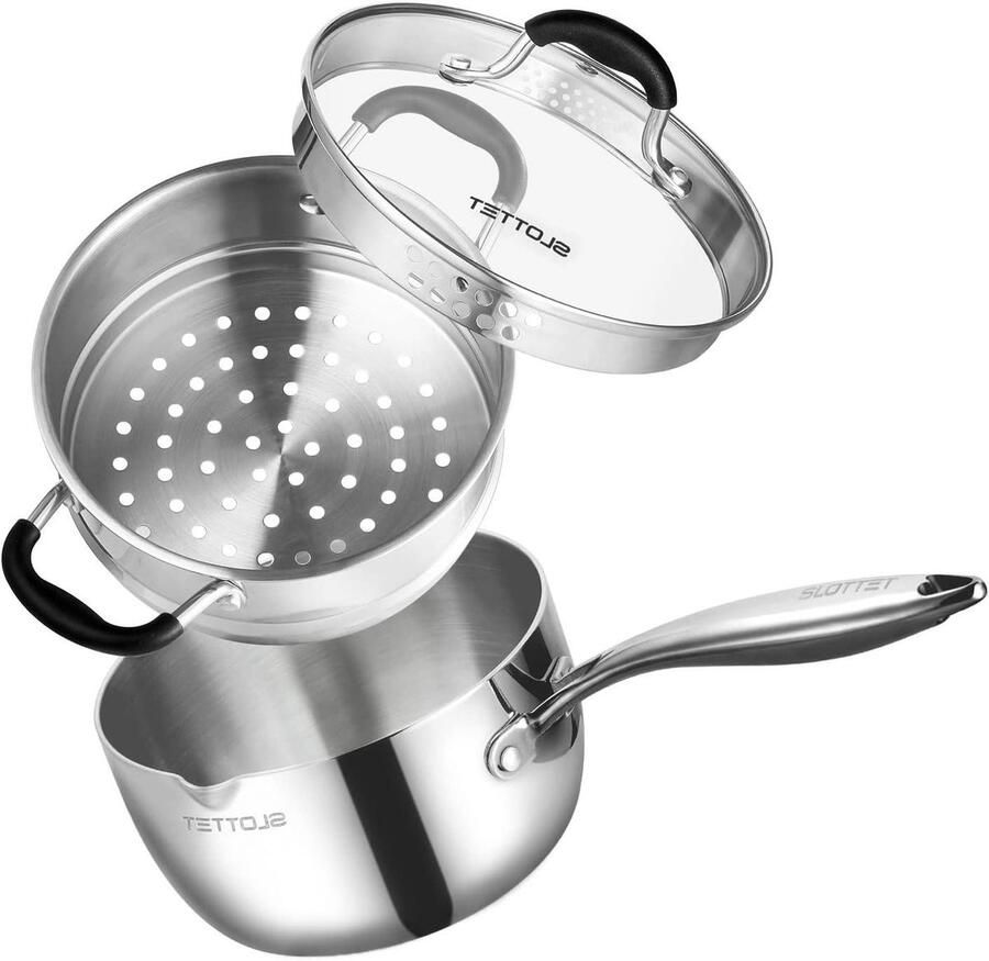 RVS Steel Pan Kookpan Stoompan Koken en Stomen Drielaags Volledig Body 3.5 Liter Zilver