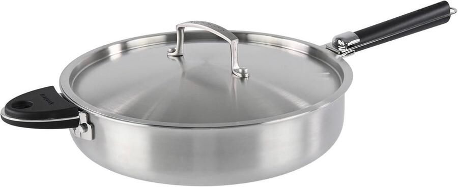 Rvs Steelpan Kookpan met deksel Gezond Koken Afneembare Handgrepen 24 cm Zilverkleurig