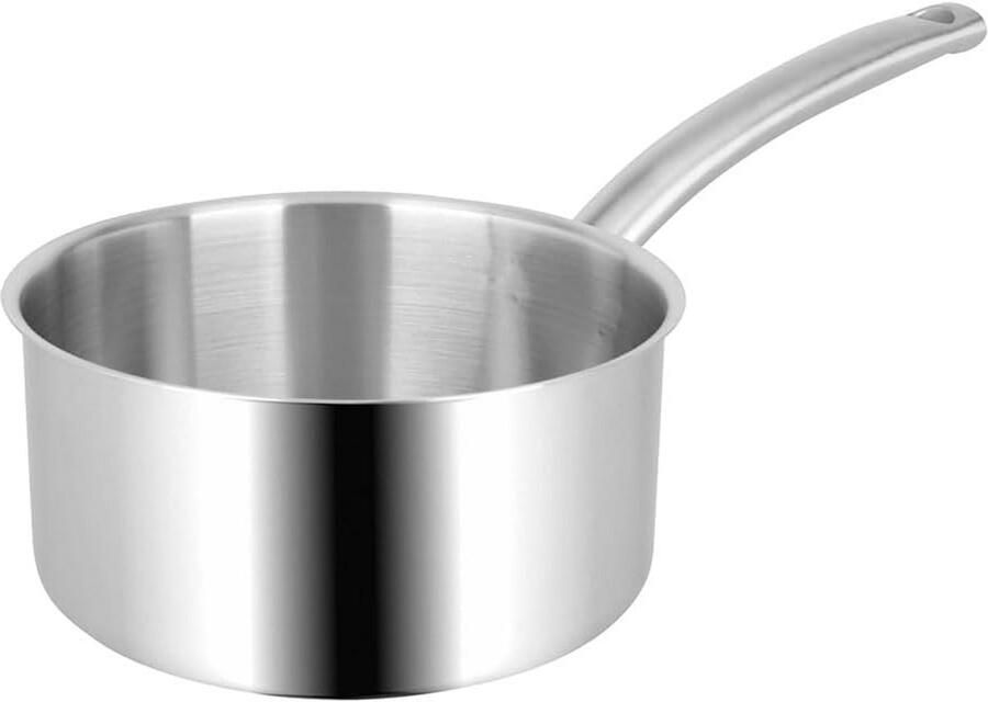 Roestvrijstalen Steelpan 18 cm 3-Lagige Bodem voor Gelijkmatige Warmteverdeling Geschikt voor Inductie Gas en Meer